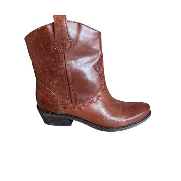 Franco Sarto Leather Western Ankle Boots Booties Brown 7 - Picture 1 of 10